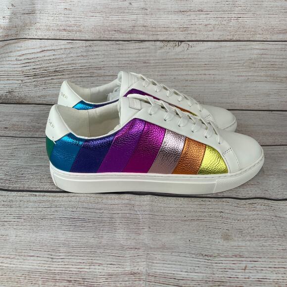 Kurt Geiger London Lane Womens Sz 40.5 (9.5) Striped Sneakers Metallic Rainbow - Picture 4 of 12